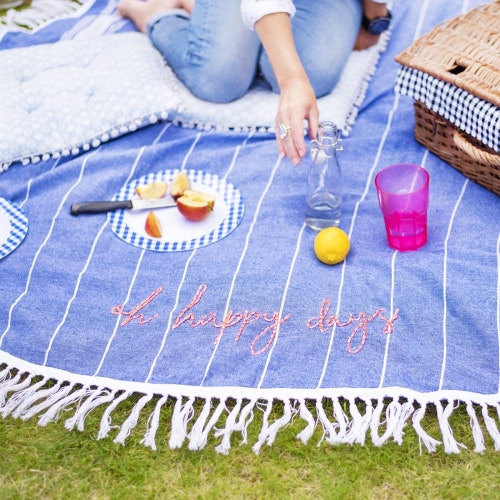 Personalised Large Round Picnic Blanket Embroidered Beach Etsy