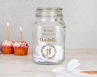 Personalised birthday wish jar for him, Bucket list glass jar gift for her, Custom wedding anniversary gift for couple, 18th birthday gift