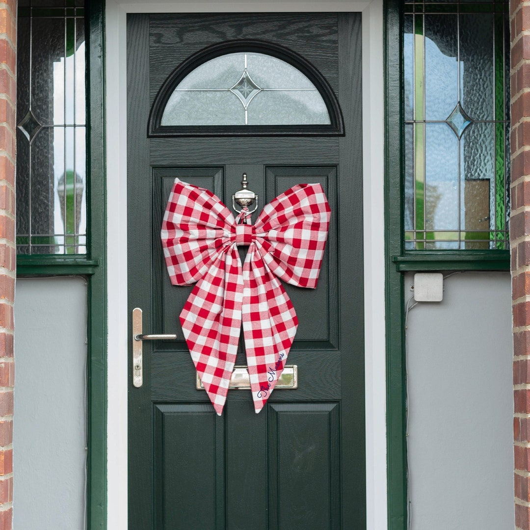 Personalised Handmade Christmas Door Bow, Extra Large Checkered Bow
