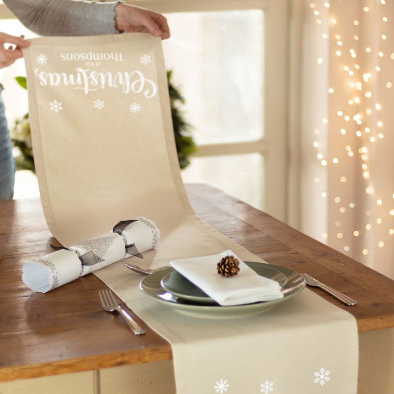 Personalised Christmas Table Runner Decor Cotton Tableware Etsy