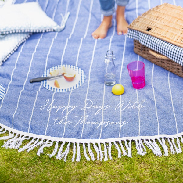 Personalised Round Picnic Or Beach Blanket, BBQ gift, Summer Picnic, Friend Gift