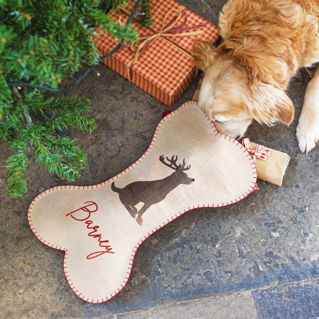 Personalised Hessian Dog Bone Shaped Stocking Christmas Decor Etsy