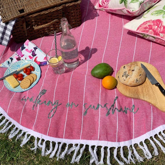 Personalised Large Round Picnic Blanket, Embroidered Beach Blanket, Custom Pink  Blanket Gift, Garden BBQ Blanket for Her, Camping Blanket - Etsy