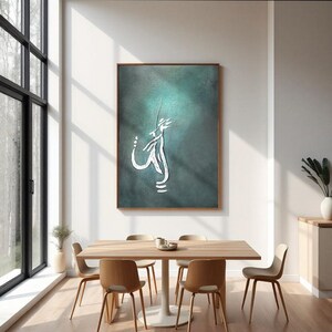 Buenas Vibraciones - נית - Arte mural relajante wabi sabi, obra de arte grande en verde azulado, lámina de arte zen de la Cábala, arte con letras hebreas, decoración relajante para el hogar
