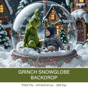 Toile de fond boule à neige Grinch magique | Joli fond de Noël Grinch et superposition de photos