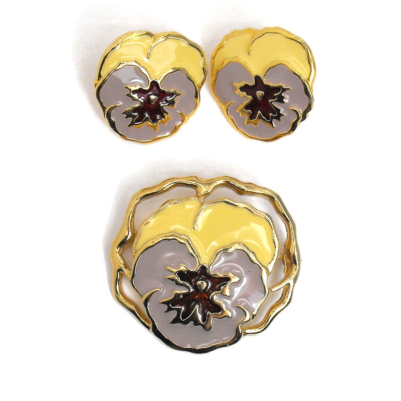 Avon Pansy Brooch Earring Set Lavender Flowers FULL BLOOM 1990 Etsy