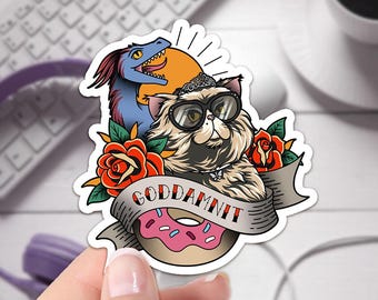 God Damnit Donut Sticker ~ Waterproof Vinyl Sticker for Laptop, Vehicle, Waterbottle and More