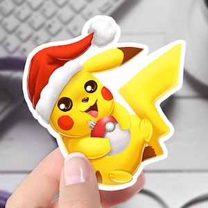 Christmas Pikachu Sticker ~ Waterproof Vinyl Sticker for Laptop, Vehicle, Waterbottle and More