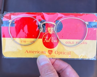 Gold John Lennon Glasses, Unused Vintage Eyeglass Frames Adult Windsor Panto. Cable Temples. Instant Karma.