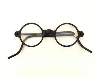 NOS Harold Lloyd Readers Hary Poter Iconic Round Black Windsor Eyeglass Frame UNISEX 20s 40s Burns. Sartre, Circular Hogwarts 4.00