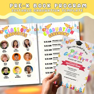 Sjabloon voor kleuterschool afstudeerprogramma Class of 2025 Pre-K afdrukbare afstudeerceremonie kleuterschool Grad-schema bewerkbare canva-sjabloon