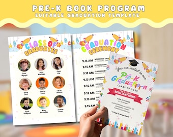 Preschool Graduation Program Template Class of 2026 Pre-K Printable Graduation Ceremony Kindergarten Grad Schedule Editable Canva Template