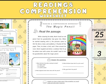 Libro de actividades de lectura y comprensión, hojas de trabajo imprimibles para niños, cuento corto, 2.º y 3.º grado.
