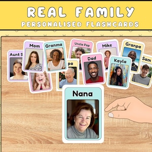 Personalised Family Members Flash Cards, Montessori Printable with Real Pictures, Learning Vocabulary for Toddlers and Preschoolers