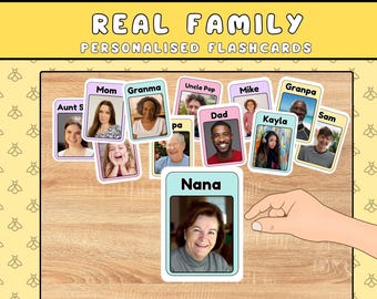 Personalised Family Members Flash Cards, Montessori Printable with Real Pictures, Learning Vocabulary for Toddlers and Preschoolers
