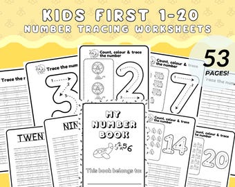 First 20 Number Tracing Worksheets Preschool Traceable Printable 1-20 Homeschool Printable Number Tracing Numbers Handwriting Practice