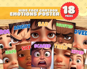 Realistic Kids Face Emotions Posters For Preschool Feelings Printable For Kids Classroom Decorations Kindergarten Fun Flashcards