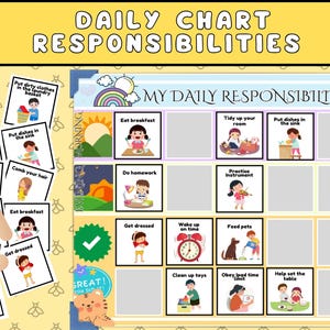 Kids Daily Responsibilities Chart, Printable Daily Routine, Chore Chart, Daily Task List, Planning Toddler Routine, Daily Visual Schedule