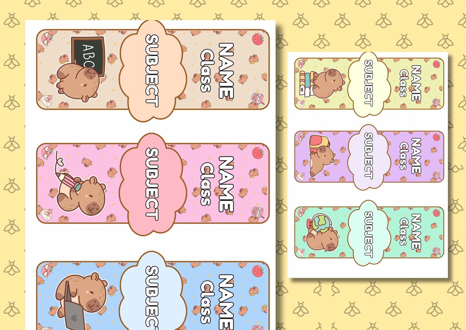 Capybara Editable Student Name Sticker Kids Name Label Cute Capybara ...