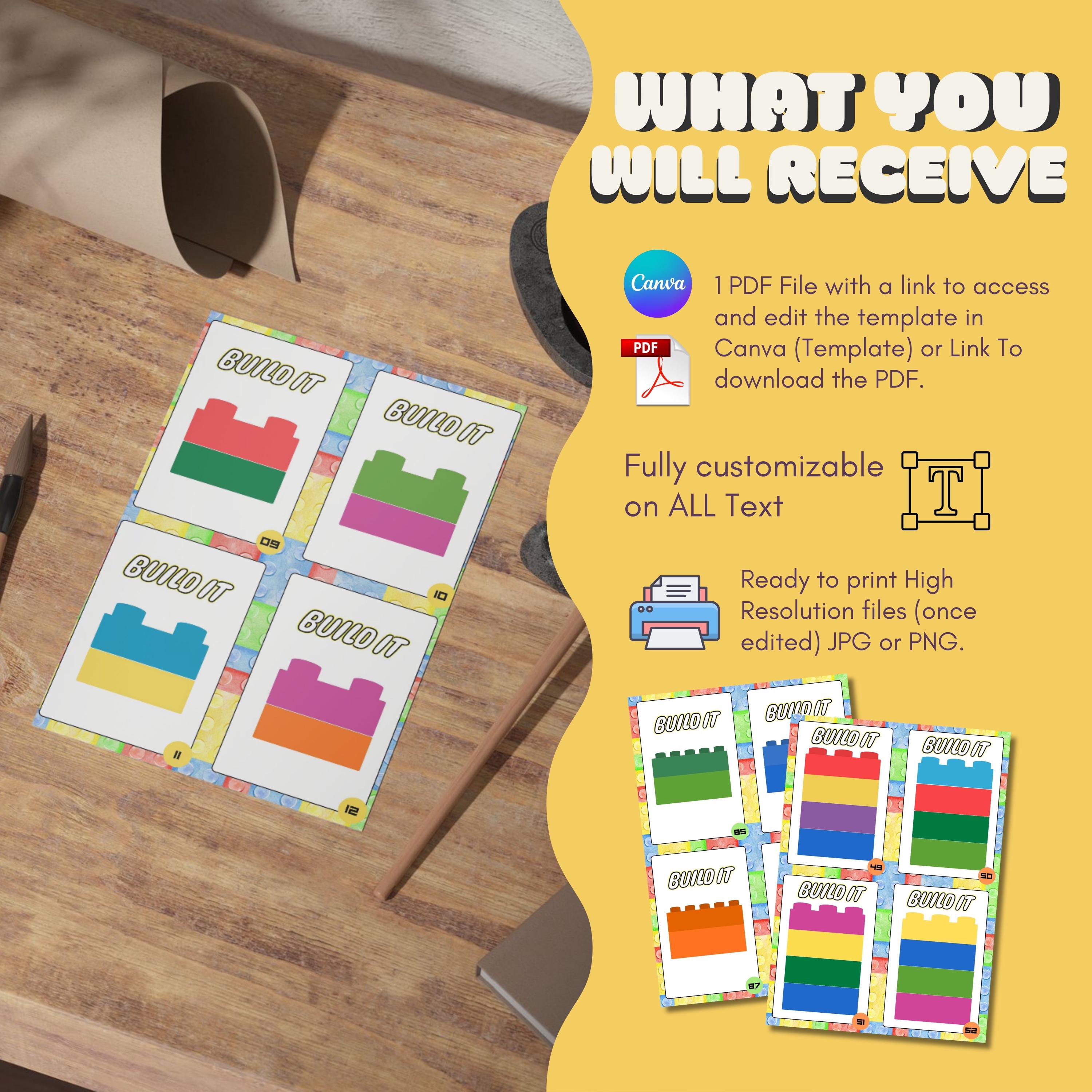 Build It Brick Flashcards Building Challenge Cards for Kids Block ...