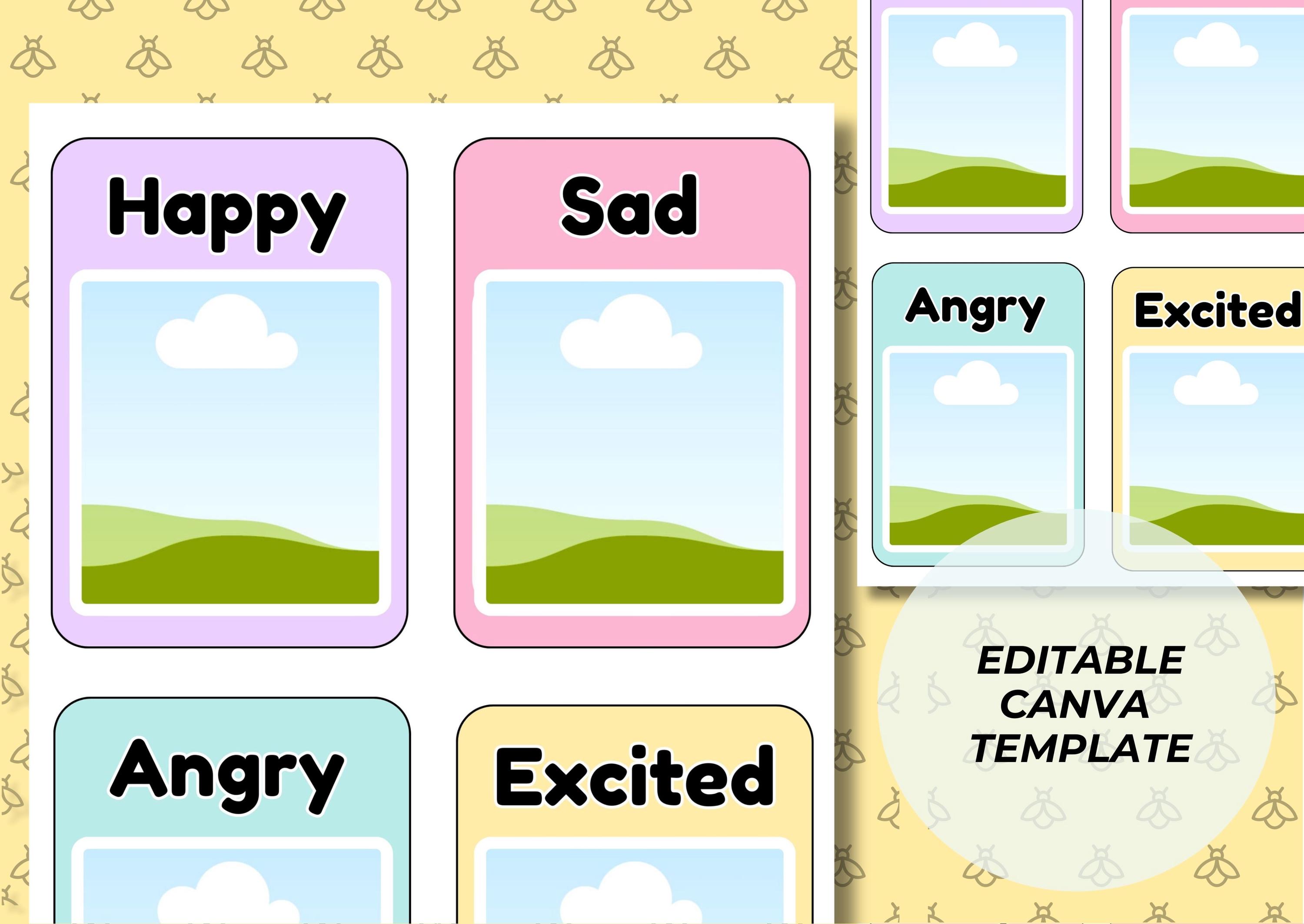 Emotion Printable Flash Cards for Kids Template Emotion Face ...