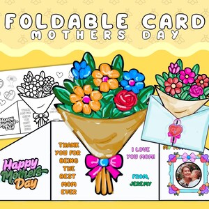 Tarjeta imprimible para el Día de la Madre, tarjetas plegables para colorear, ideas de regalos para el Día de la Madre