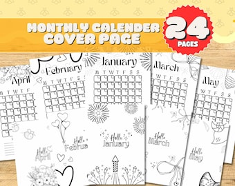 12 Months Title Page Monthly Calendar Journal Title Page Calendar Cover Page Monthly Colouring Pages For Kids Calendar Planner