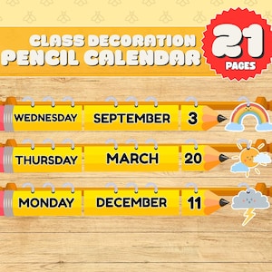 Pencil Flip Calendar Classroom Date Classroom Decoration Preschool Display Printable Decoration Monthly Calender For Teachers Homeschool