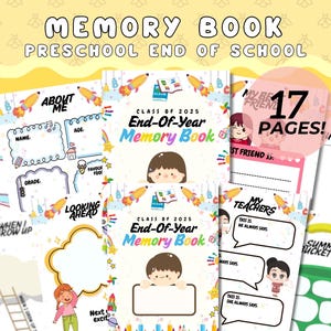 Memory Book End Of Year Preschool Printable Graduation Pre-K Keepsake For Kids Student Gift Kindergarten Printable