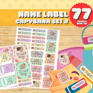 Capybara Editable Student Name Sticker Kids Name Label Cute Capybara Printable Name Label Editable Sticker Template Back To School Supply