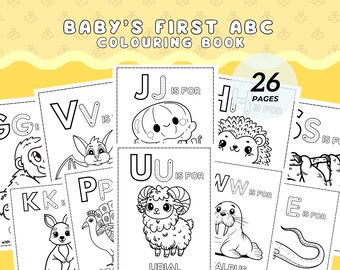 ABC Baby Shower Coloring Book, Baby's First ABC Book,Animals Theme Alphabet Book,Baby Shower Game Or Activity,Printable Instant Download