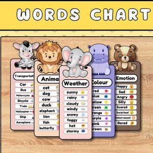 Words Charts Flashcards For Preschool Sight Words Kindergarten Homeschool Reading Activity Cute Animal Preschool Printable Flashcards