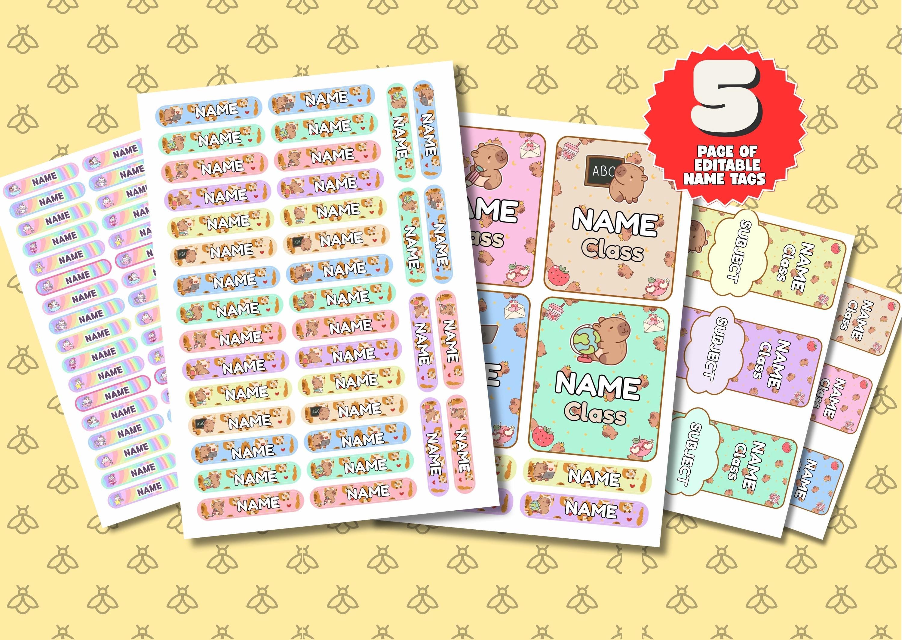 Capybara Notebook Label Editable Capybara Editable Student Name Sticker Kids Name Label Cute Capybara ...