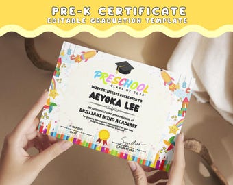 Preschool Graduation Certificate Template Editable Preschool Diploma Last Day Of School Printable Canva Template For Kindergarten