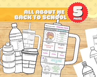 All About Me Printable For Kids First Day of School Activity Printable Back To School Activity My Favourites Water Bottle Tumblr Activity