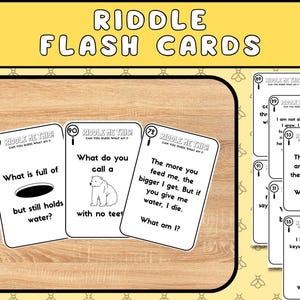 Riddle Flash Card Fun Game Flash Cards, Fun & Challenging Printable Riddles For Kids, Preschool Homeschool Activities, Age 9 to 12