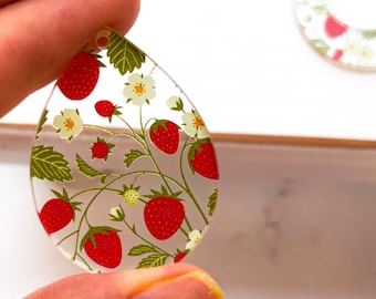 Strawberry Fields Pattern Acrylic Earring Blanks, Gardening Earring Blanks, Earring Findings, DIY Earrings, Berries Acrylic, Pattern Acrylic