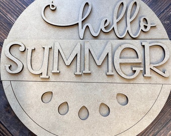 DIY HELLO SUMMER, Unfinished Wood Sign, Wood Blanks, 3D Wood Sign, Do It Yourself, Paint Party, Wood Blanks, Custom Gift, Welcome Sign