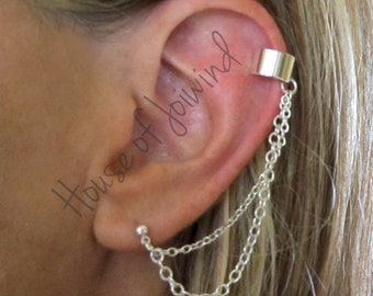 2 Pieces (1 Pair)  Ear Cuff  WRAP Findings with Chain and stud Silver-plate for Pierced Ear - Earring FINDINGS