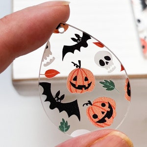 HALLOWEEN Pattern Acrylic Earring Blanks, PUMPKIN Earring Blanks, Earring Findings, DIY Earrings, Bat Blanks, Fall Diy Earrings, Skull