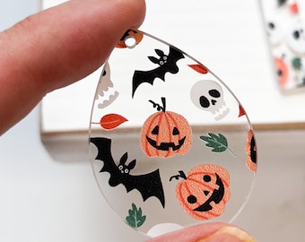 HALLOWEEN Pattern Acrylic Earring Blanks, PUMPKIN Earring Blanks, Earring Findings, DIY Earrings, Bat Blanks, Fall Diy Earrings, Skull