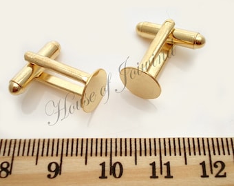 Shiny GOLD Tone Cufflink Blanks | Choose 12, 24, 48 Pieces - 10mm Gluepads | Wedding Supply | Groomsmen Gifts, Jewelry Making Supplies