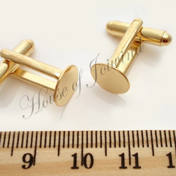 Shiny GOLD Tone Cufflink Blanks | Choose 12, 24, 48 Pieces - 10mm Gluepads | Wedding Supply | Groomsmen Gifts, Jewelry Making Supplies