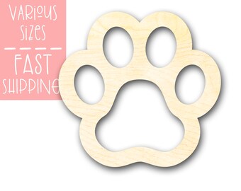 Paw Print Unfinished Wood Cutouts Animal Craft Supplies for Painting Laser Cut Cutout, Wood Shapes, Wood Blanks, Ready to Paint, Wood Crafts