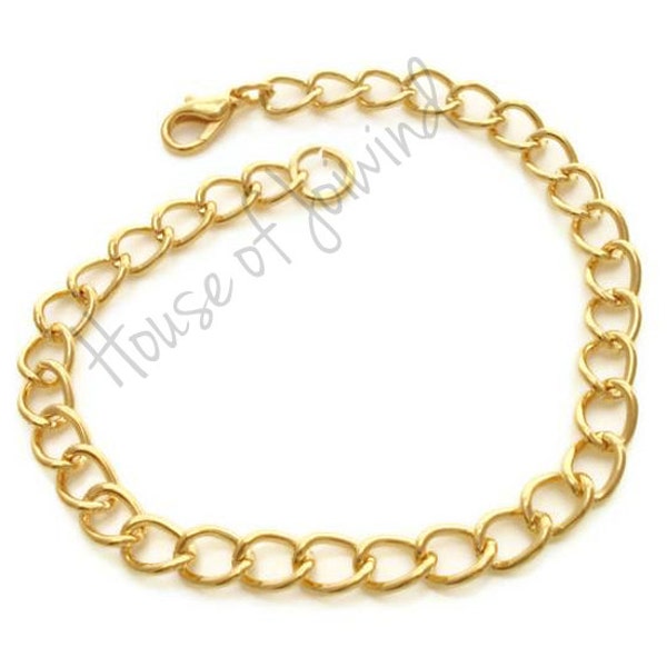 Lot of (5) GOLD Plate Curb Chain Charm Bracelet 7.5-8.5 inches