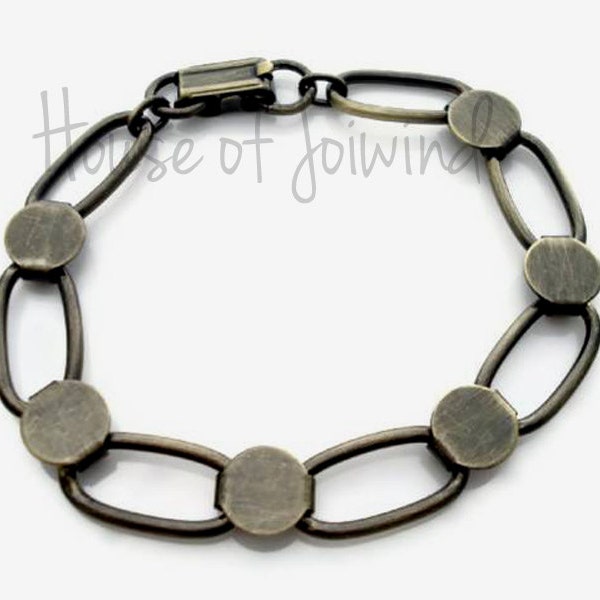 5 pieza mucho disco Oval Loop pegamento Pad pulsera espacios antiguos de latón / bronce