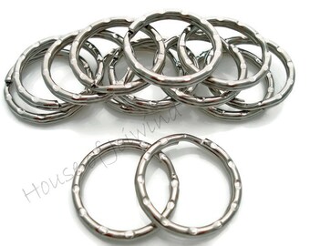 25 pieces QUALITY 25mm / 1 inch  Hammered SPLIT KEY Rings for Keychains, Purse Hardware