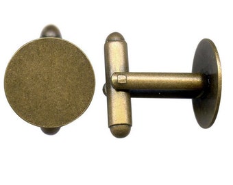 Antique Brass Cufflink Blanks - Choose 12, 24, 48 pieces - 15mm Gluepads - Wedding Supply - Groomsmen, Bases Disc Settings - Jewelry Making
