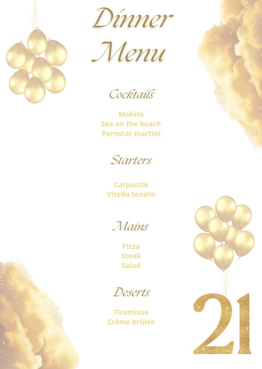 21 Dinner Menu Template - Etsy
