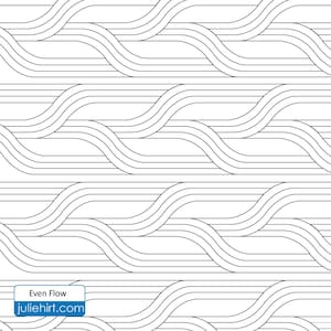 Pode incluir: Padrão abstrato preto e branco com linhas onduladas. O padrão é repetido em toda a imagem. O texto "Even Flow" e "juliehirt.com" está na parte inferior da imagem.